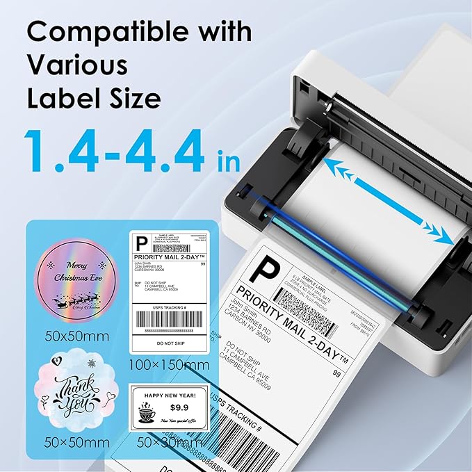 Shipping Thermal Label Printer, 4x6 Portable Label Printer, Bluetooth Label Maker for Small Business, Support iPhone,Android,Windows,Mac,Chromebook,Works with USPS, Etsy,Shopify&More, White