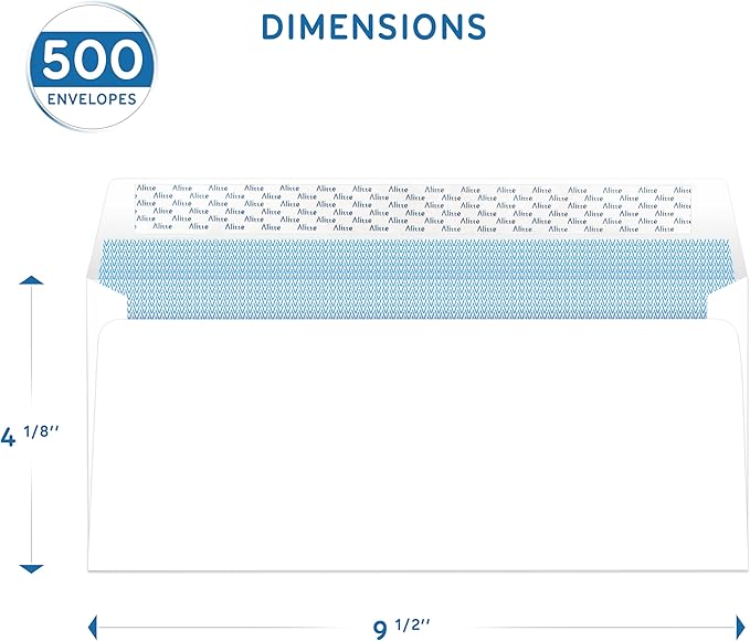 #10 Security Envelopes Letter Size Self Seal, 500 Count, Mailing Envelopes, Checks, Letters, Office Documents - Windowless, Security Tinted, Business Envelopes - White, 4-1/8" x 9-1/2"