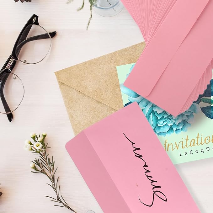 50 packs #10 Business envelopes, pink envelopes, self-sealing standard envelopes, suitable for personal and business, checks, mailing letters, invoices (41/8x9/2 inches)