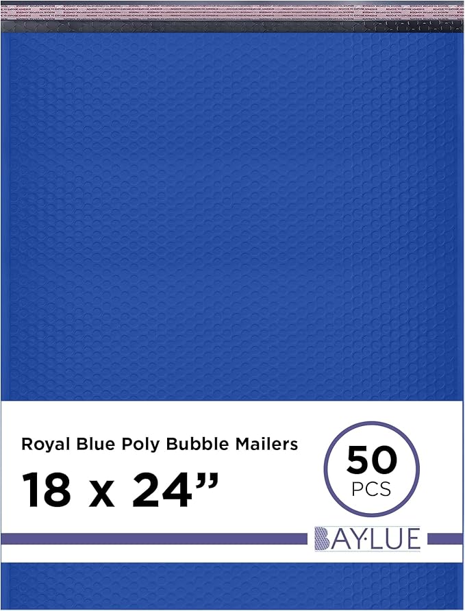 Royal Blue Poly Bubble Mailers 18.x24 Inch #9 | Self Seal Large Padded Envelopes | Air Cushioned Bubble Mailer | Usable Size 18x23 Inch | Waterproof Lightweight Mailing Shipping Bags | 50 Pack