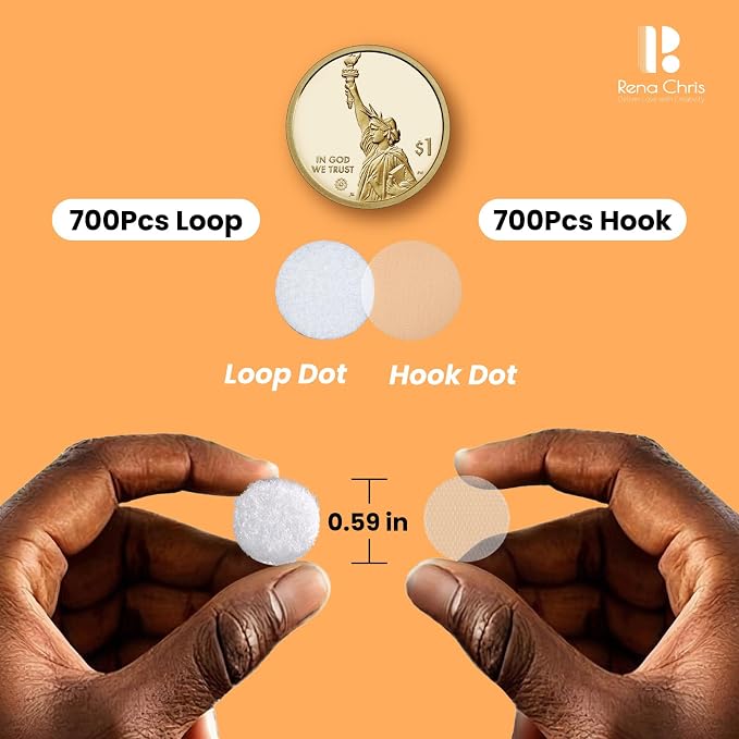 Self Adhesive Dots, Strong Adhesive 1400pcs (700 Pairs) 0.59" Diameter Sticky Back Nylon Dots, Hook & Loop Dots with Waterproof Sticky Glue Tapes, Suitable for Classroom, Office, Home (Translucent)
