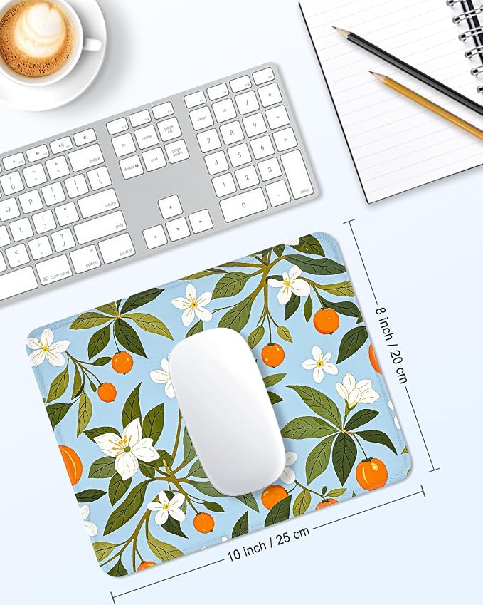 Mouse Pad, Cute Mouse Mat, 10" x 8", Light Blue Flower | Square Waterproof Gaming Computer Mat, Textured Top, Stitched Edges, Non-Slip Rubber Base for Office Home Laptop Keyboard