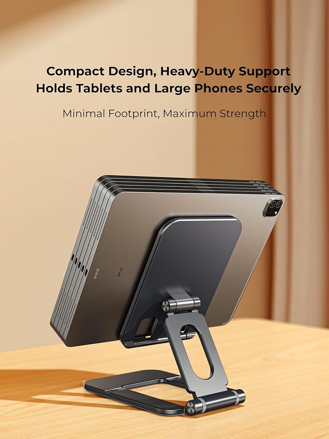 Adjustable Foldable Phone Stand for Desk, Premium Aluminum Cell Phone Holder, Portable Multi-Angle Desktop Stand Compatible with iPhone, Galaxy, iPad, Tablets & All Smartphones