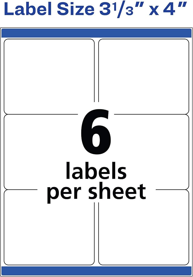 Avery Printable Shipping Labels, Sure Feed Technology, 3-1/3" x 4", White, 600 Blank Mailing Labels (8464)