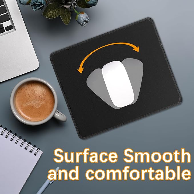 4 PCS Black Mouse pad Bulk with Stitched Edge,10.2x8.3inches 3mm Thickness Premium Textured Non-Slip Rubber Base Washable for Office and Home Use