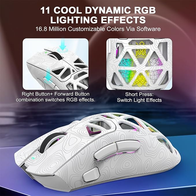 G11 RGB Wireless Gaming Mouse for Gaming Setup & Multi-Device Use, Tri-Mode Bluetooth 5.1/2.4GHz/USB-C, 22000 DPI Lightweight Programmable Mouse for PC, Laptop & Mac