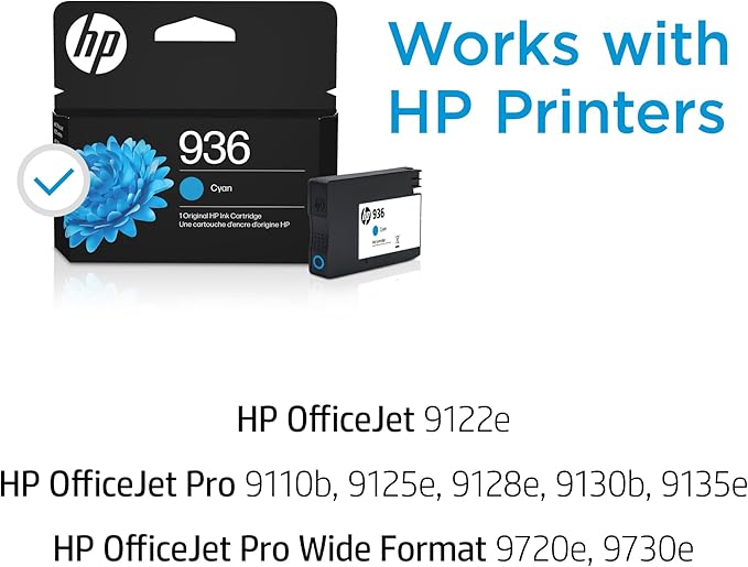 HP 936 Cyan Ink Cartridge | Works with OfficeJet 9120, Pro 9110, 9120, 9130, Wide Format 9730 Series | Eligible for Instant Ink | 4S6U9LN | Packaging May Vary