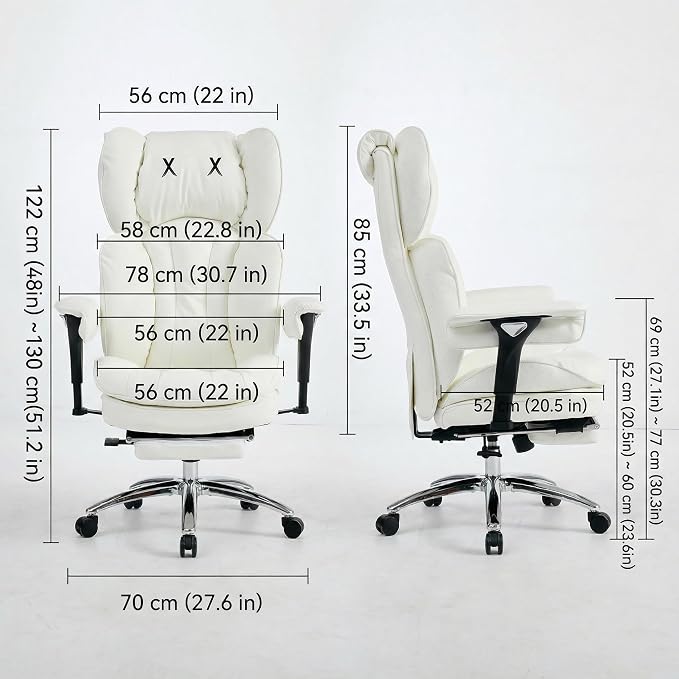 Efomao Big & Tall Desk Chair, Wide Executive Office Chair with Footrest White