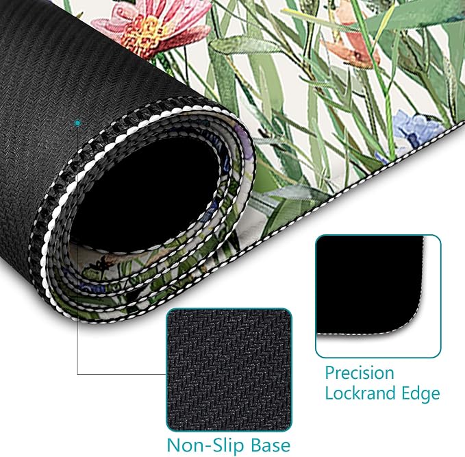 LIMKRIAN Flower Mouse Pad Large Desk Mat for Keyboard Mouse, 31.5x11.8 in | Stitched Edges, Non-Slip, XL Computer Mousepad For Desktop Laptop Gaming, Cute Floral Office Supplies Desk Accessories Decor