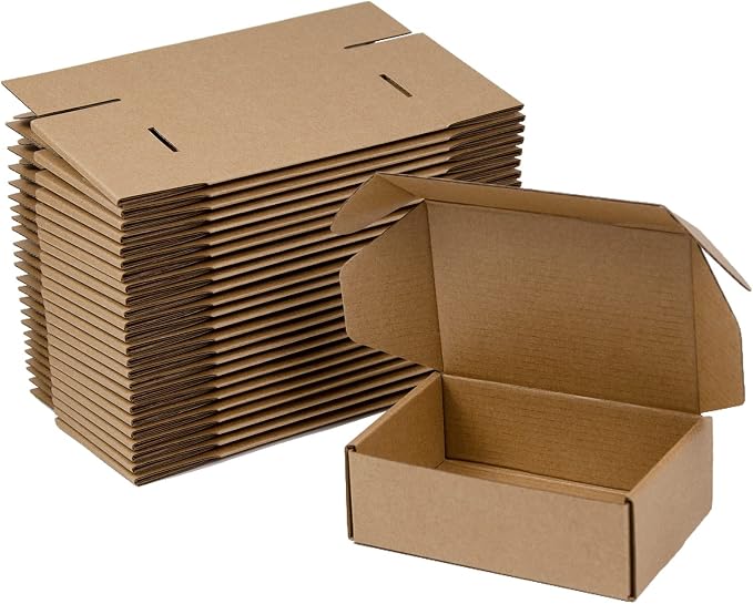 6x4x2 Inches Shipping Boxes Pack of 25, Brown Corrugated Cardboard Boxes for Small Bussiness