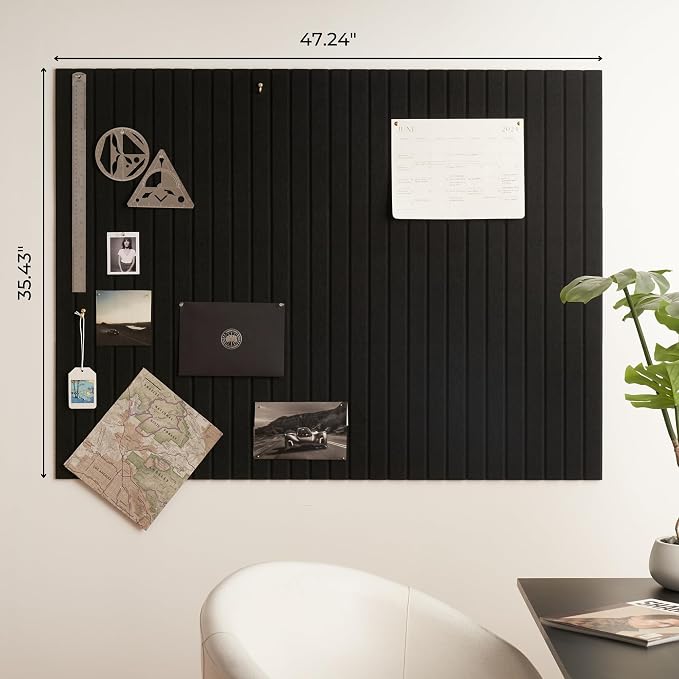 Large Felt Bulletin Board - Stylish 35 x 47 Inch Cork Board Alternative | 12 Customizable Adhesive Tiles with Golden Pins Perfect to Display Your Photos - Great for Office and Wall Decor