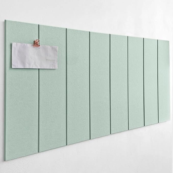 Shiplap Felt Wall Tiles (8-Pack) - Large 24x6 Acoustic Pinboard & Sound Dampening Memo Board, Decorative Bulletin Board with Included Adhesive Mounting Tabs -Mint