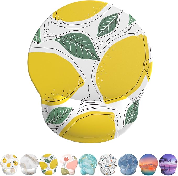 Mouse Pad with Wrist Rest, Comfortable Computer Mousepad with Gel Wrist Support Smooth Surface and Non-Slip PU Base for Pain Relief, Laptop, Office & Home (Lemon)