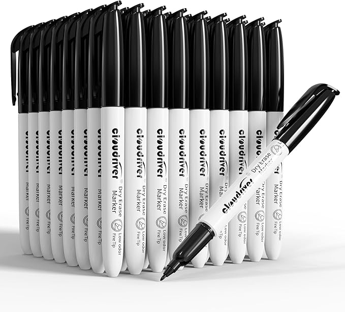 cloudriver Dry Erase Markers Ulta Fine Tip, 72 Pack Black Whiteboard Marker, 0.7mm, Low Odor, For Office And Home