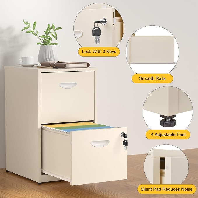 SteeLoong 2 Drawer File Cabinets,Metal Office File Cabinet with Lock,Cream | Filing Cabinets for Home Office,Vertical Modern File Cabinet Office Two Drawers for Hanging Letter,Assembly Required