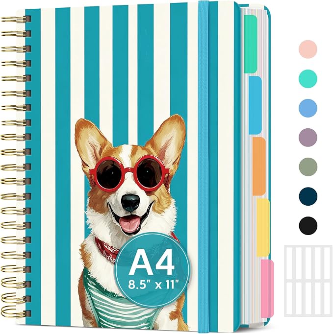 Spiral Notebooks for Work 5 Subject Notebook with Removable Dividers | Aesthetic Hardcover Journal for Women 8.5" x 11" College Ruled 280 Pages Journal for School & Note Taking, Sunny Barker