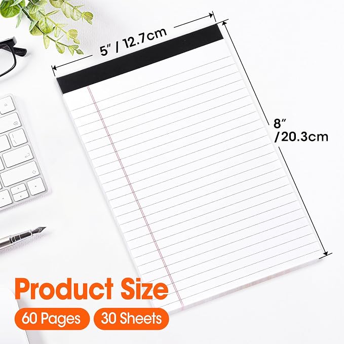 YesBes 48 Pack Note Pads Bulk, Small Legal Pads 5" x 8" Narrow Ruled Lined Writing Pad, 30 Sheets (60 Pages) Notepad for Office Home School, Perforated, Office Supplies
