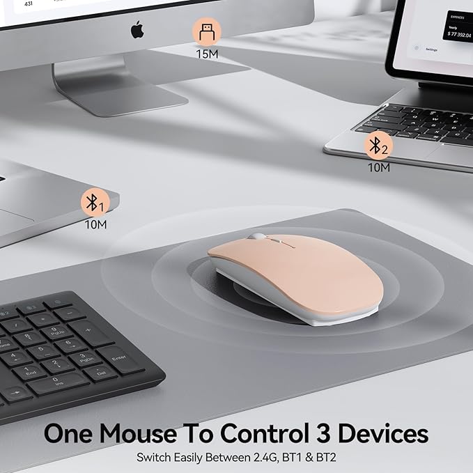 TECKNET Bluetooth Wireless Mouse, Rechargeable Silent Portable Computer Mouse, 6 Adjustable DPI, Dual Mode (Bluetooth 5.2/3.0 and 2.4G USB Receiver) for Laptop, iPad, MacBook, PC, Desktop, Android