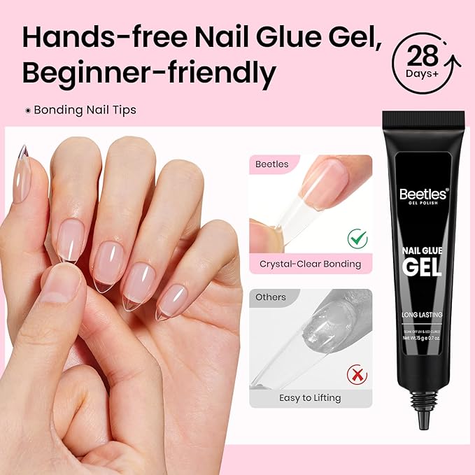 Beetles Gel Nail Kit Curve-EX, Almond Medium, 320pcs 16 Sizes Nail tips, with 15g Nail Glue Gel Hands-Free, 7.5ml Base Gel & Top Coat, Mini Lamp, for Acrylic Press On Nail, Extension DIY Set at Home