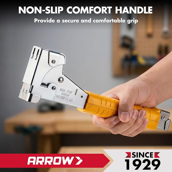 Arrow T50 Heavy-Duty Staple Gun, Manual Stapler | Chrome Steel, For Upholstery, Wood, Crafts, DIY and Professional Uses, Fits T50 1/4", 5/16", 3/8", 1/2" & 9/16" Staples