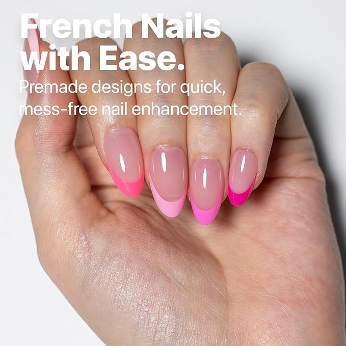 SXC Cosmetics French Tip Press On Nails 150 Pieces in 15 Sizes Ultra Fit with Pre-applied Tip Primer and Base Coat, No Need to File Fake Nails for Nail Art DIY X-Pro Tips (5PINK114-S Almond)