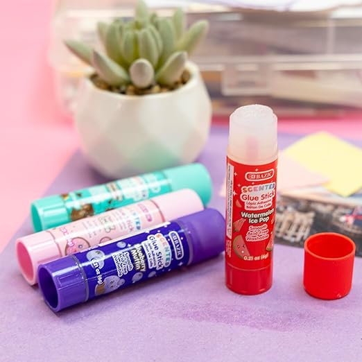 BAZIC Products Scented Glue Sticks, Washable, Assorted Scents 6 Grams, Smooth All Purpose Acid Free Clear Glue Stick for Photos Paper Kids Students at Home School Office (4/Pack), 144-Pack