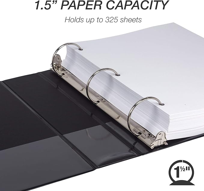 Samsill 12 Pack Durable 1.5 Inch 3 Ring Binders, Round Ring, Clear View Cover for Presentations, Black
