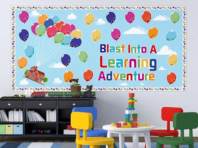 Colorful Balloons Bulletin Board Decorations – Adventure Balloons Mix Balloon Borders & Cutouts – Party Classroom Door Decor for Welcome Bulletin Boards, School Crafts & Home Wall Displays