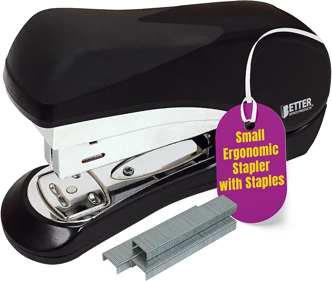 Better Office Products Heavy Duty Easy Grip Stapler, Effortless, with 1,000 Regular 1/4" Staples, High Capacity Compact Palm of Your Hand Size, Ergonomic Soft Grip