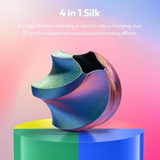 AMOLEN Silk PLA 3D Printer Filament Bundle, Shiny Silkverse 4 Colors in 1 Filament 1.75mm Pack Multi Color from 4 Angles, 4×200g
