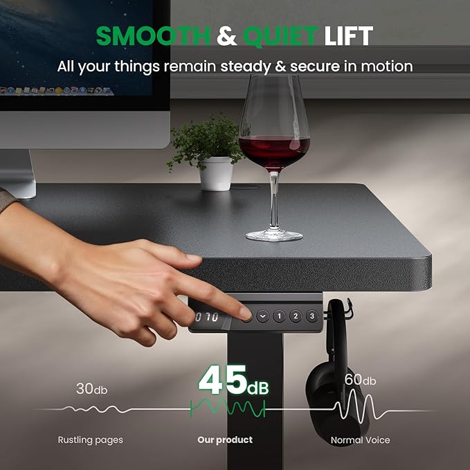Black 63x30 in Electric Standing Desk, 1 Inch Thick Tabletop | Double Beam Frame, Holds 220lbs, Sit Stand, 3 Memory Height Adjustment, Extra Deep Table Top, Black Frame