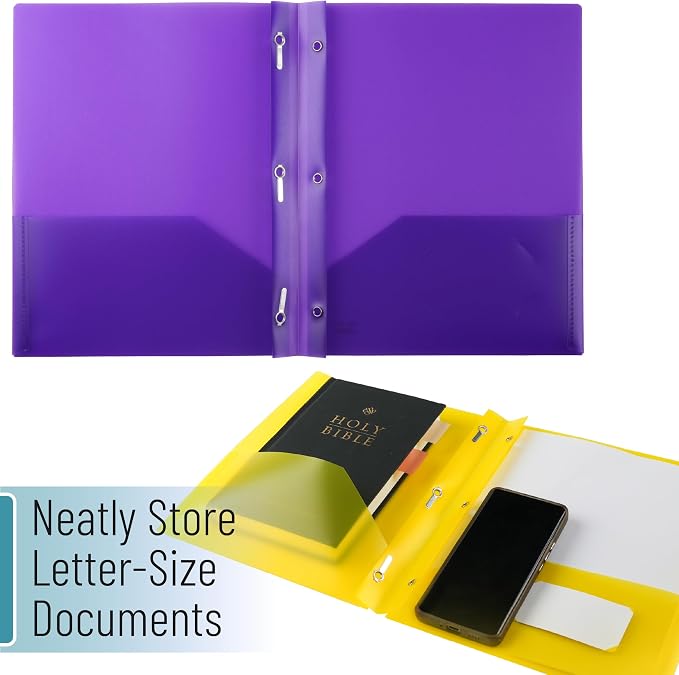 Mr. Pen- Plastic Folders with Pockets and Prongs, 5 Pack, Translucent | Colorful, File Folders with Fasteners, 2 Pocket Folder