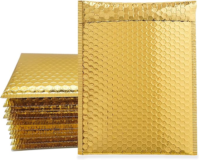 HOSL Metallic Padded Bubble Mailers shipping envelopes (Gold, 20Pack 6.25"(W) x 9"(L) (Inner))