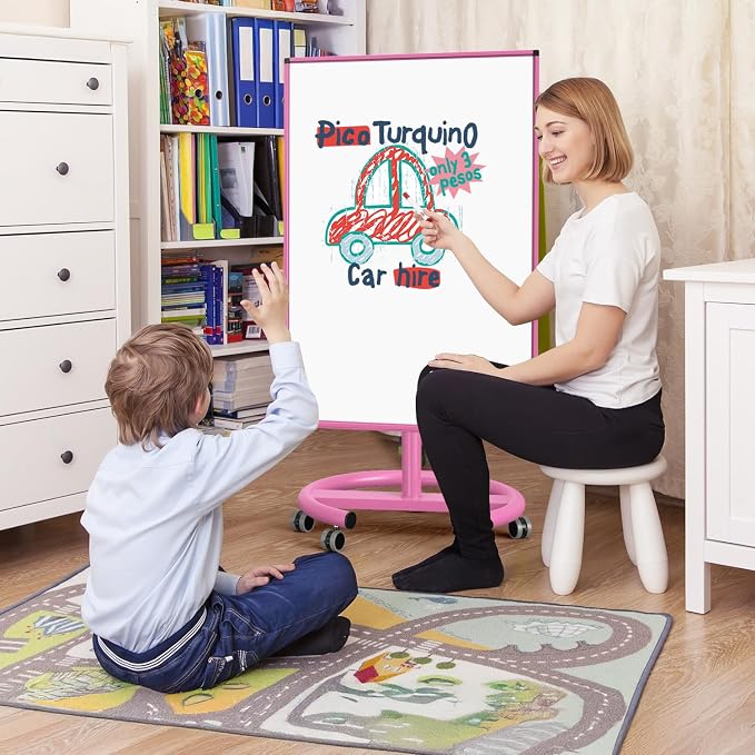 Mobile Whiteboard, 40x26 Inches White Board Dry Erase Board on Wheels | Height Adjustable, Magnetic Surface, Dry Erase, With Stand, Ideal for Classroom, Office, School, Home, Homeschooling, Teacher