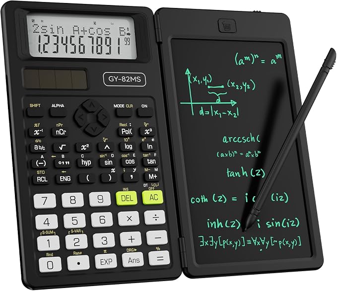 82MS Scientific Calculators School Supplies with Notepad ROATEE Black Stuff | Middle and High Back to School Girls Cute Stuff for Student, 240 Functions Foldable 2-Line Display Solar and Battery Power