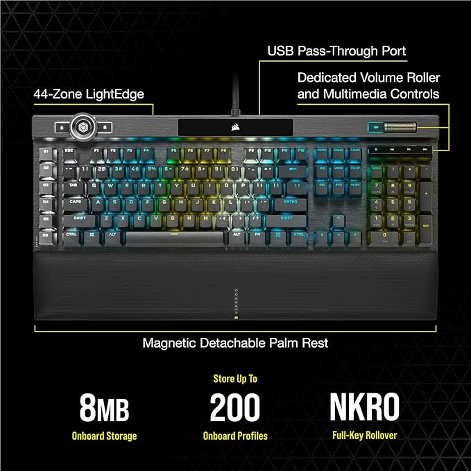 Corsair K100 RGB Optical-Mechanical Wired Gaming Keyboard - QWERTY US Layout, OPX Switches - PBT Double-Shot Keycaps - Elgato Stream Deck and iCUE Compatible - Black