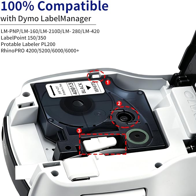 4Pack 40913 S0720680 Label Tape Compatible with DYMO D1 Label Tape | Black on White 3/8'' 9mm Standard Label Tape Replacement for dymo LabelManager 160 280 210D 420P Crisp Printing, Easy to Peel