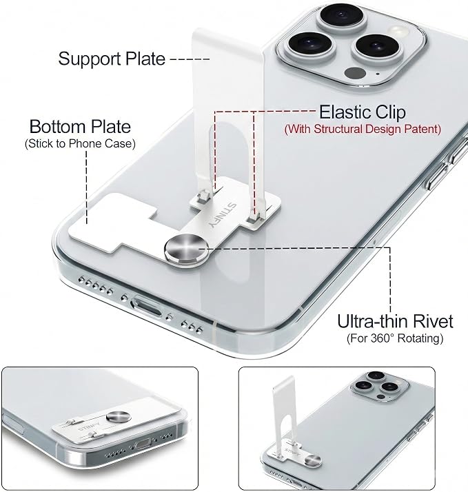 Phone Slim Stand Thin Kickstand for iPhone Phone Case (White 2-Pack) | Ultra Thin Vertical Horizontal Universal Steel Metal Stable Mount Attachable Pocket Friendly Phone Holder for Phone Case
