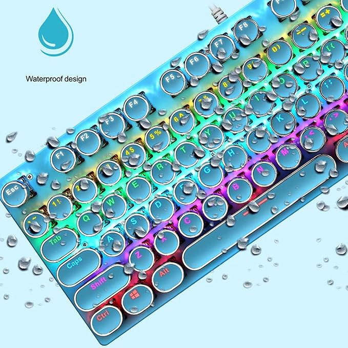 Mechanical Gaming Keyboard,87 Key Retro Punk Typewriter-Style,Blue Switch Rainbow Backlit Keyboard,Anti-Ghosting, USB Wired, for PC Laptop Desktop Computer, for Game and Office(Blue)
