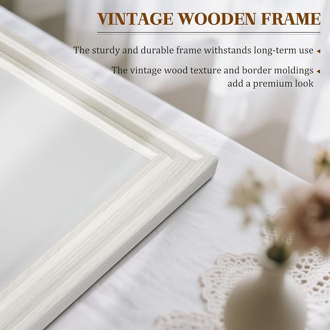 Large Dry Erase White Board for Wall, 48"x36", Vintage White Wooden Frame | Magnetic, Decorative Whiteboard, Wall Mounted, for Home, Office, Kitchen, Dorm, 4 Markers, 6 Magnets, A Eraser