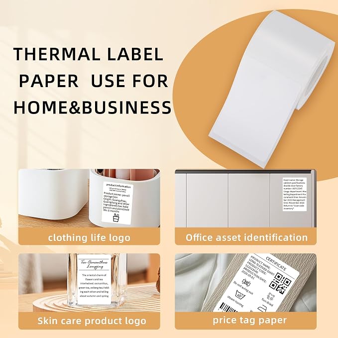 Thermal Labels Maker Tapes for B21/B3S/B1 Printer 1.57" X 2.36" (40 X 60mm) | 125 Labels/Roll,Multi-Purpose Adhesive Labels Sticker Paper for Home Office Small Business Address School,6 Rolls White