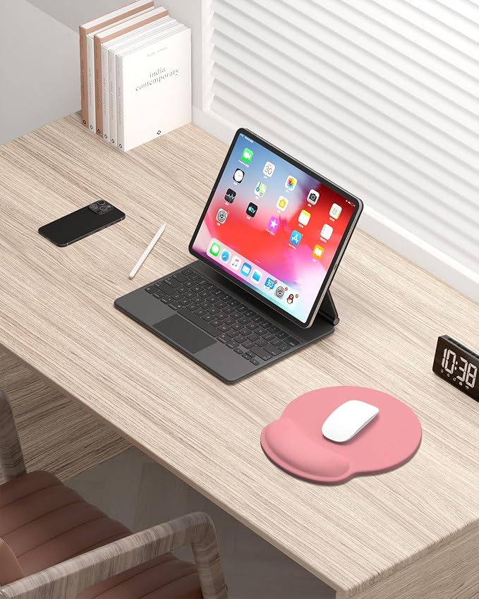 Auhoahsil Mouse Pad, Ergonomic Mouse Pad with Wrist Rest, Pain Relief Computer Gel Mouse Pad Wrist Support for Laptop, Mousepad with Non-Slip PU Base, Mouse Pads for Desk, Pink