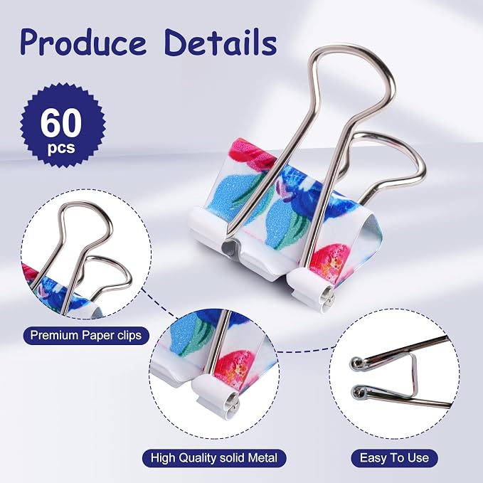 Ufmarine 60 Pcs Small Binder Clips3/4 Inch, Flower Cute Binder Clips for Office, Standard Size