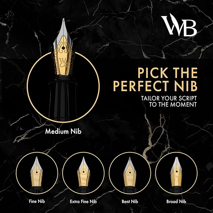 Wordsworth & Black Luxury Fountain Pen Set for Writing, Medium Nib, Red | Gift for Men & Women, Brass Body, 18K German Iridium, Calligraphy, Converter + 24 Ink Cartridges, Refillable, Leak-Free