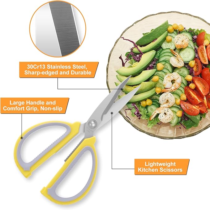 2-Pack Kitchen Shears, Lightweight Scissors, Stainless Steel with Large Non-Slip Handle, 7.67 Inch, Red and Yellow