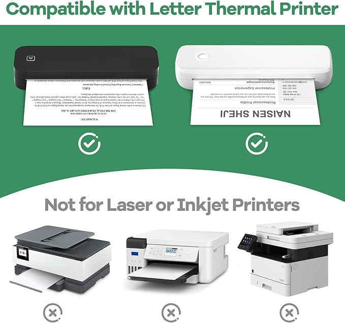 5 Rolls Thermal Printer Paper 8.5"x11" US Letter Size, BPA free Quick-Dry Thermal Paper,Thermal Printing Paper Rolls Compatible Most Portable Printers(About 130 Sheets)