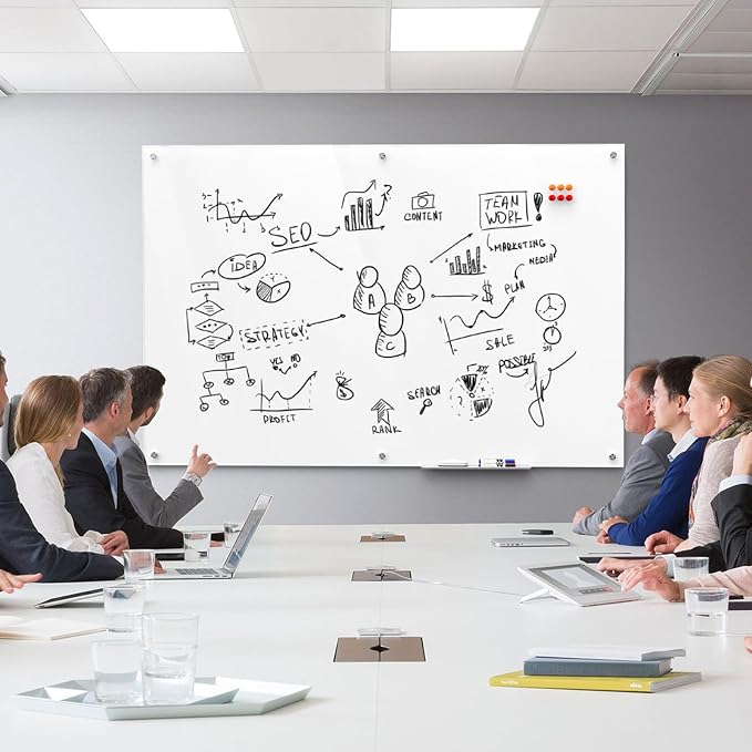 MaxGear 60" x 40" Glass Whiteboard Wall Mounted for Office Home Classroom | Magnetic Glass Dry Erase Board, Tempered Glass, Steel Backed, Non-Porous Surface, Frameless Design, Hardware Included