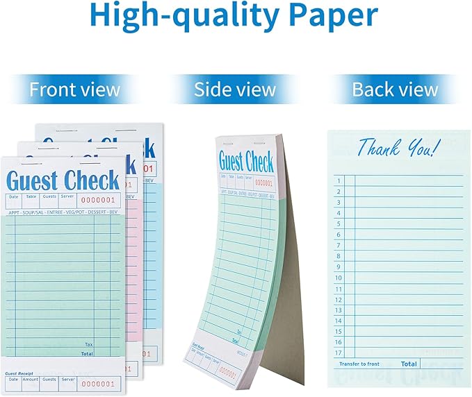 24 Pack Guest Checks Books for Servers Server Note Pads, Waiter Checkbook, Waitress Notepad for Restaurants, 8 Pack Green, 8 Pack Pink, 8 Pack Blue