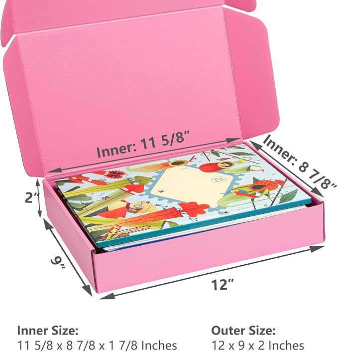 Timirog Shipping Boxes 12x9x2 Inches 25 Pack Pink Corrugated Cardboard | Mailing Box for Small Business, Tab Locking Literature Mailer Packaging Supplies for Packing Book Gifts Craft