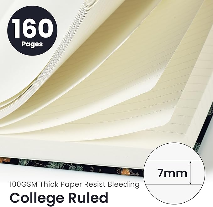 Taja Lined Journal Notebook for Women & Men, Hardcover Leather Journal for writing, A5 College Ruled Notebook for Work & Note Taking, Perfect for Office School Home Supplies, 160 Pages, Crane